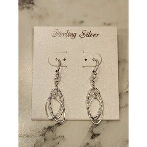 Sterling Silver Oval Layered Dangle Earrings Textured Design Lightweight Elegant